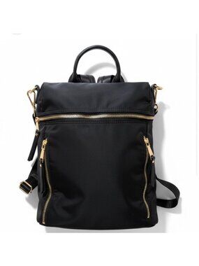Miztique Womens Sienna Nylon Convertible Elegant Black Backpack gold hardware